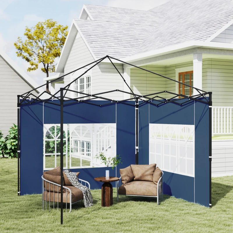 Outsunny 2er Set Seitenwände für Pavillon 3x3 3x6 Wasserdicht Seitenteile mit Fenster Blau