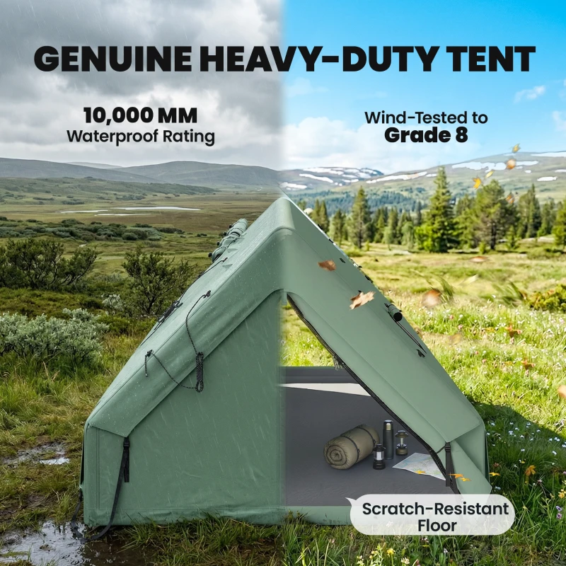 Outsunny Opblaasbare Tent 8-10 Personen Snelle Opzet 4-Seizoenen Waterdicht Krasbestendig Tent met Kachelopening Dakramen