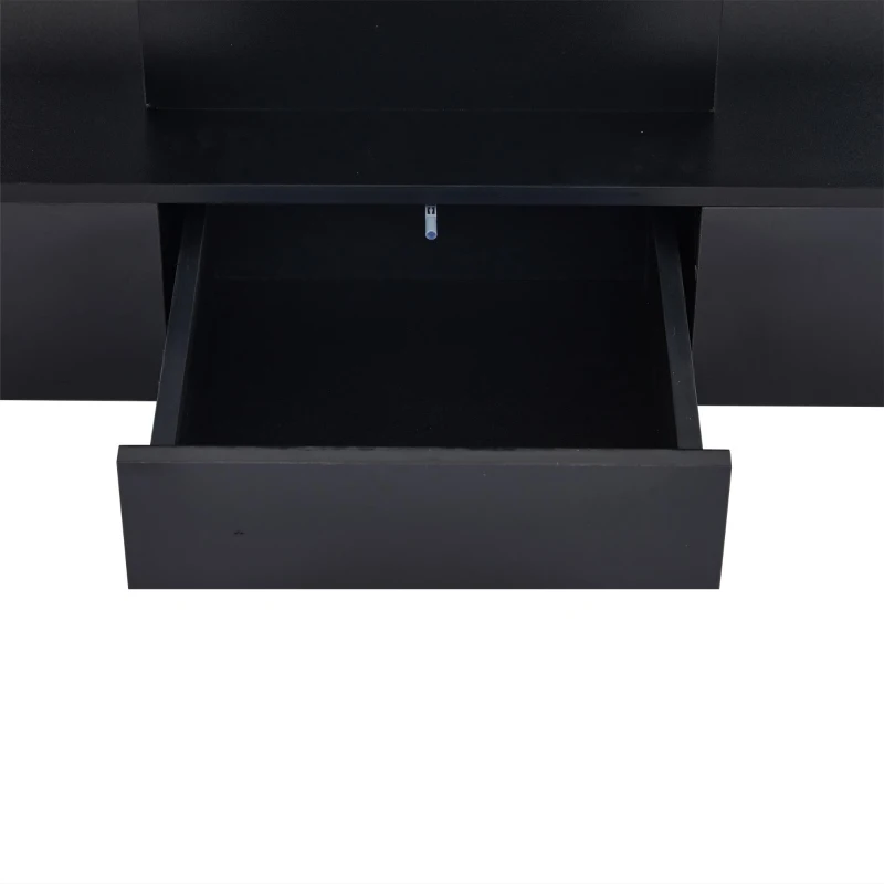 Tavolino da salotto a 2 livelli con luce LED a 16 colori, ripiano aperto e cassetto, 100x50x39 cm, Nero