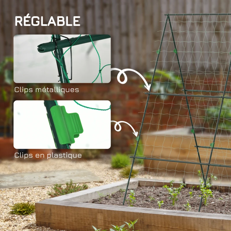 Outsunny Treillis de Jardin Support pour Plantes Grimpantes Forme A en Acier, 3 niveaux avec hauteu réglable,180 x 100 x 180 cm, vert