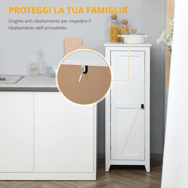 HOMCOM Armadio da Archiviazione per Cucina, Mobiletto Alto per Bagno, Stile Classico con 3 Ripiani Regolabili, Altezza 120 cm, in Legno, Bianco