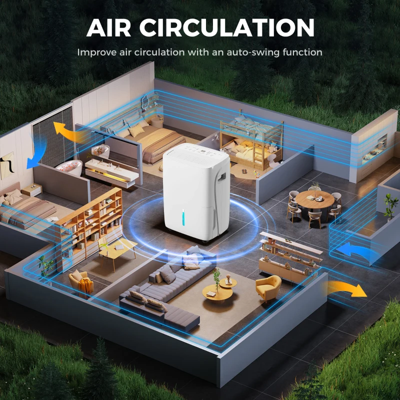 HOMCOM 30L/Day Dehumidifier with Auto-Clean Filter, Continuous Drainage, 4L Water Tank, 24H Timer, Digital Humidity Display, Dehumidifier for Home Damp, Bedroom, Condensation, Mould, Laundry Drying