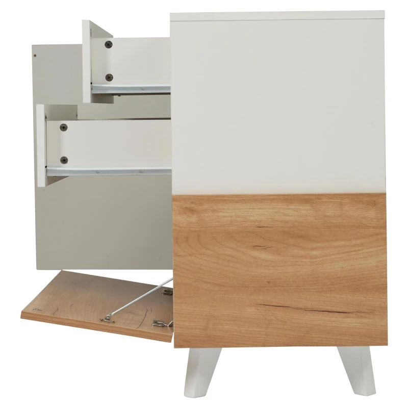 Credenza moderna con spazio contenitore, in Truciolato, 130x40x70 cm, Bianco e color Legno
