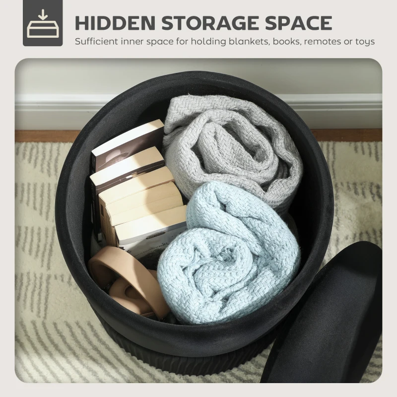 HOMCOM Velvet-Feel Storage Ottoman - Black
