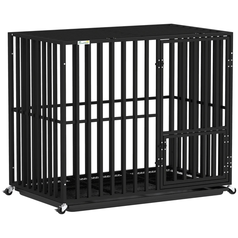 PawHut Heavy Duty Dog Crate, Dog Cage with Wheels for Small Medium Breeds, Metal Pet Kennel with Removable Tray