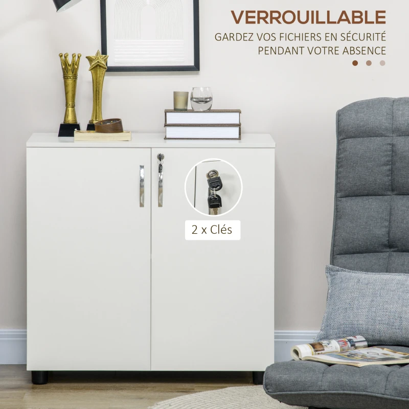 Vinsetto Armoire de bureau à 2 niveaux, meuble de rangement bureau avec 2 portes, serrures et clés, 80x40x80cm, blanc