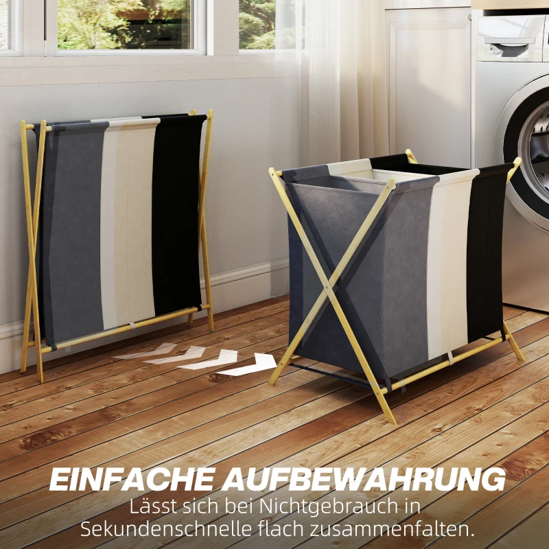 HOMCOM Wäschekorb mit 3 Fächern 129L Klappbar Wäschesammler für Waschküche Schlafzimmer Mehrfarbig