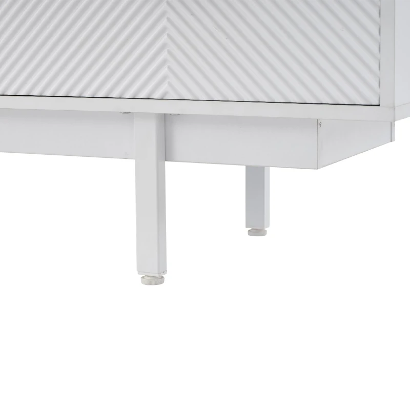 Mobile TV moderno con motivi a righe e ripiani aperti, in truciolato, 200x40x51 cm, Bianco