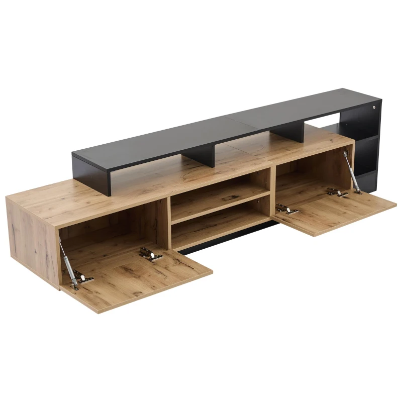 Dulap TV modern, cu iluminare LED și spațiu de depozitare deschis, 190x40x48,5 cm, Negru + Culoare naturală