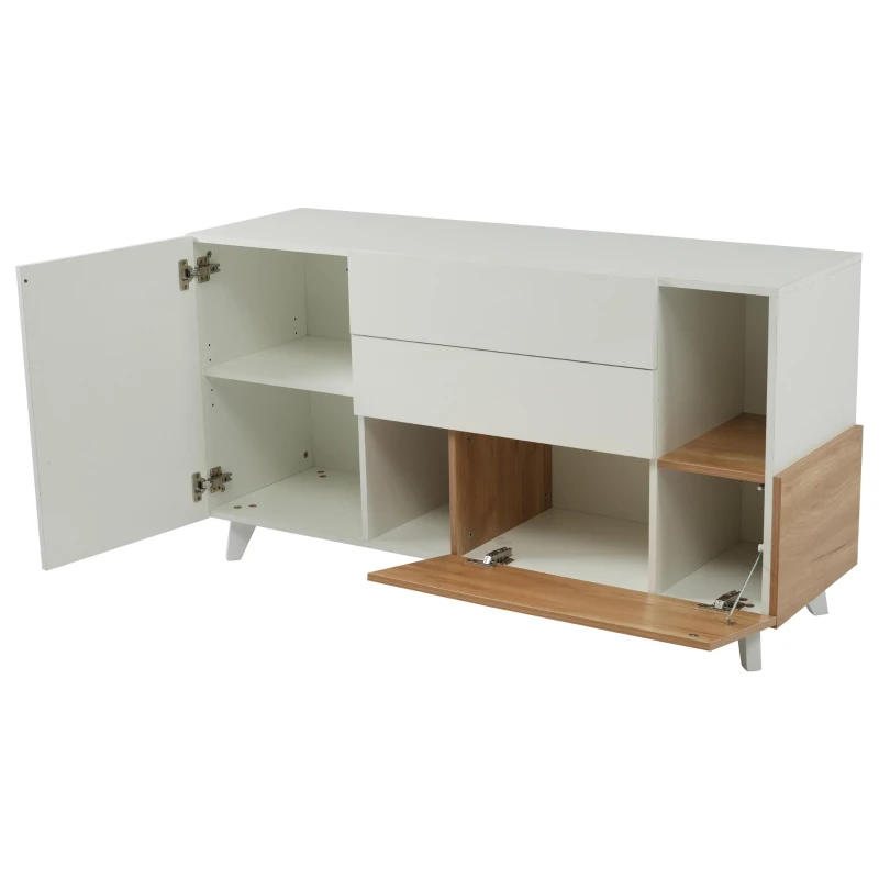 Credenza moderna con spazio contenitore, in Truciolato, 130x40x70 cm, Bianco e color Legno