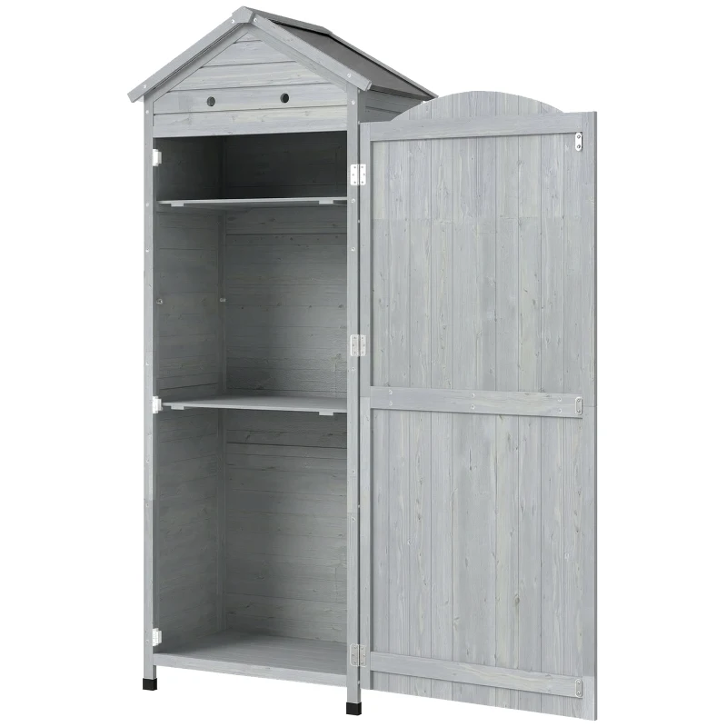 Outsunny Dulap grădină din lemn, magazie înaltă pentru unelte cu raft reglabil, ușă magnetică, acoperiș galvanizat, ventilație