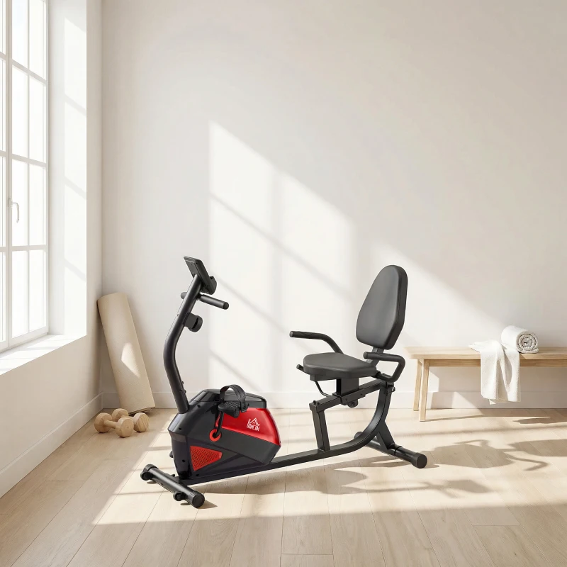 HOMCOM Vélo d'appartement avec dossier de 8 niveaux de résistance, volant d'inertie, siège réglable, écran LCD et support