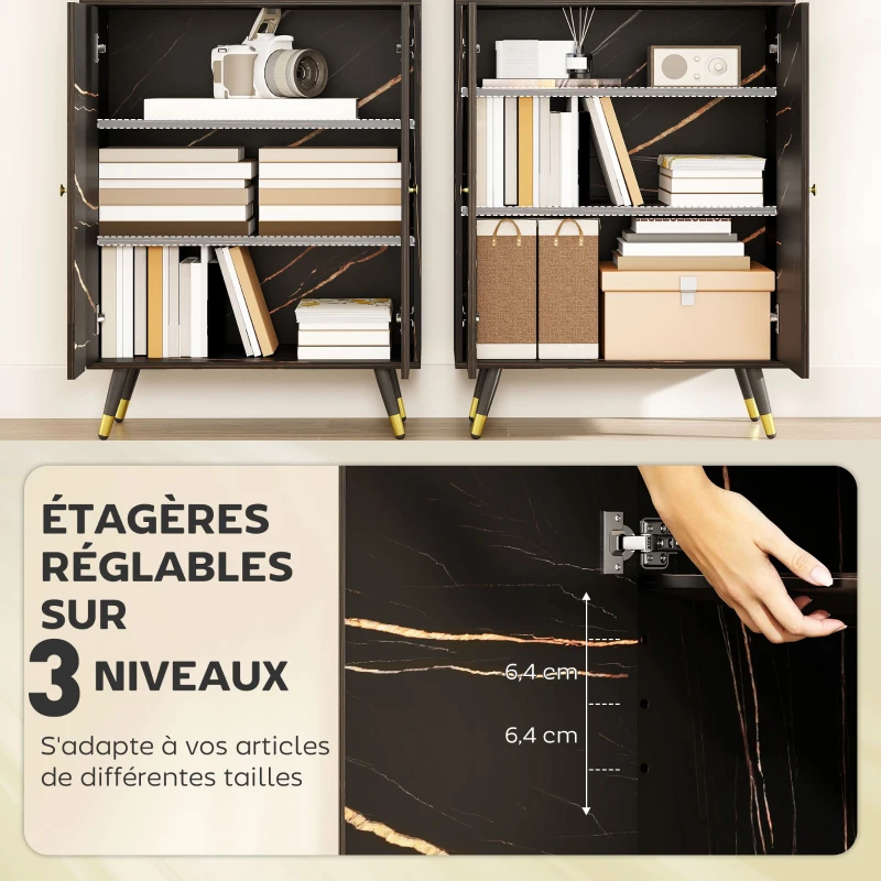 HOMCOM Bibliothèque, étagère à 6 niveaux, meuble de rangement 6 étagères ouvertes porte vitrée et placard 70 x 35 x 170 cm noir
