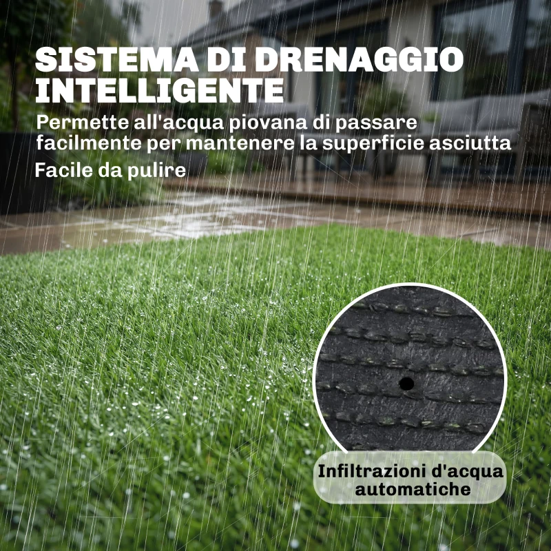 Outsunny Prato Artificiale 1m x 4m, Tappeto Sintetico con Altezza 10mm, Drenante, Verde