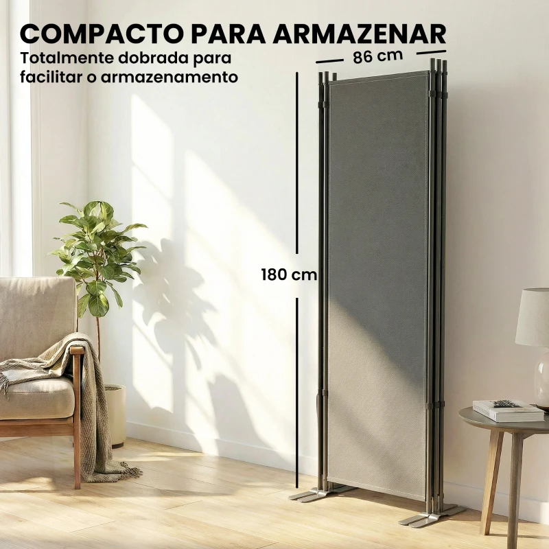 Outsunny Biombo Dobrável de 3 Painéis, 260x180 cm, Biombo Separador de Ambientes com Estrutura Metálica UPF 30+, Cinzento-Escuro