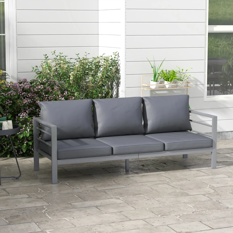 Outsunny Canapé de jardin 3 places avec coussins d'assise et dossier - canapé extérieur en aluminium 185L x 66l x 64H cm