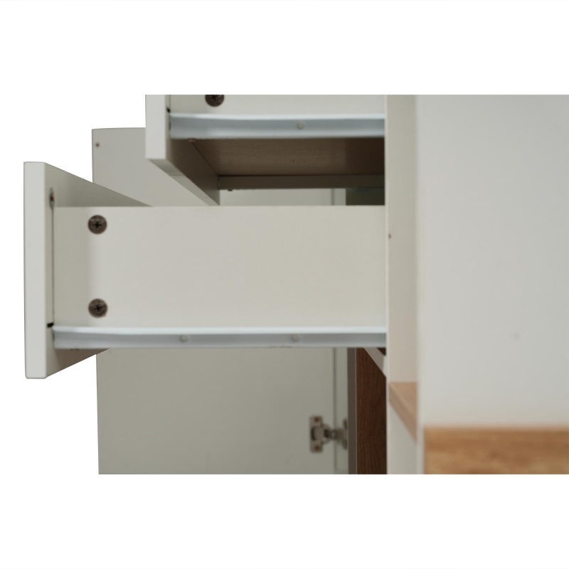 Credenza moderna con spazio contenitore, in Truciolato, 130x40x70 cm, Bianco e color Legno