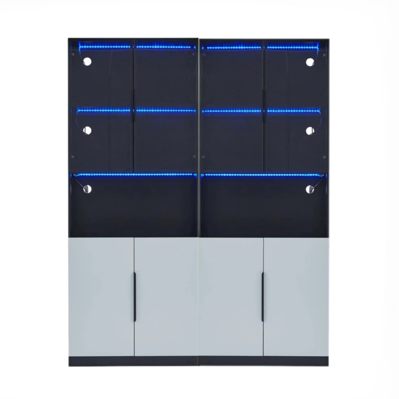 Vetrina per collezione moderna con illuminazione LED, 160x30x200 cm, Bianco