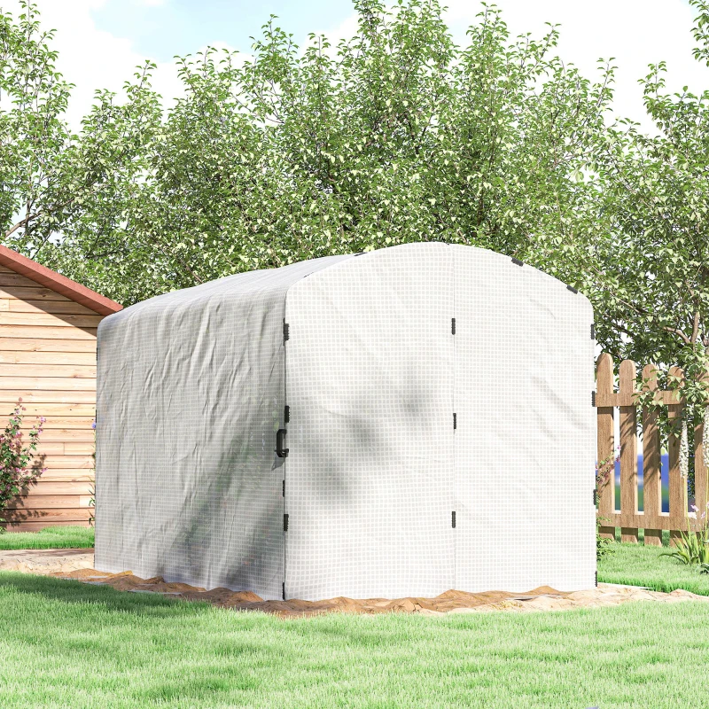 Outsunny Serre tunnel de jardin 6m², serre de jardin tunnel 300x200x195cm bâche PE 220g/m² bords prolongés 50 cm avec porte blanc