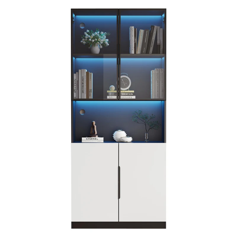 Vetrina per collezione moderna con illuminazione LED, 160x30x200 cm, Bianco