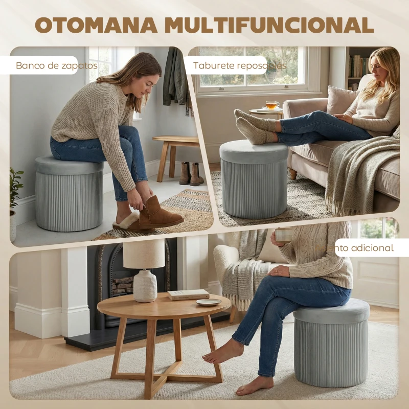 HOMCOM Puff Almacenaje Banco Almacenaje Plegable 35 L 38x38x38 cm Tapizado en Terciopelo Baúl de Almacenamiento Gris Oscuro