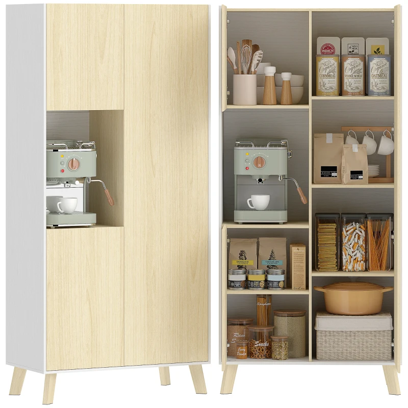 HOMCOM Dulap de bucătărie 170 cm, dulap modern cu compartiment deschis, polițe reglabile, aspect lemn natural