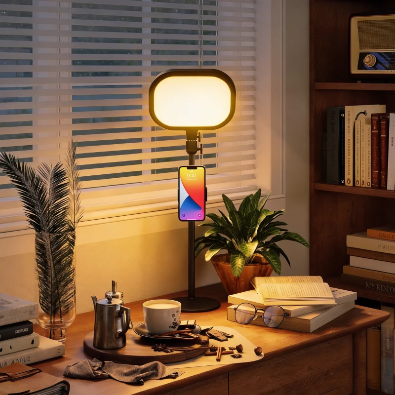 HOMCOM Lampe de bureau LED dimmable 5 modes de couleur 10 niveaux de luminosité port USB minuterie support pour téléphone noir