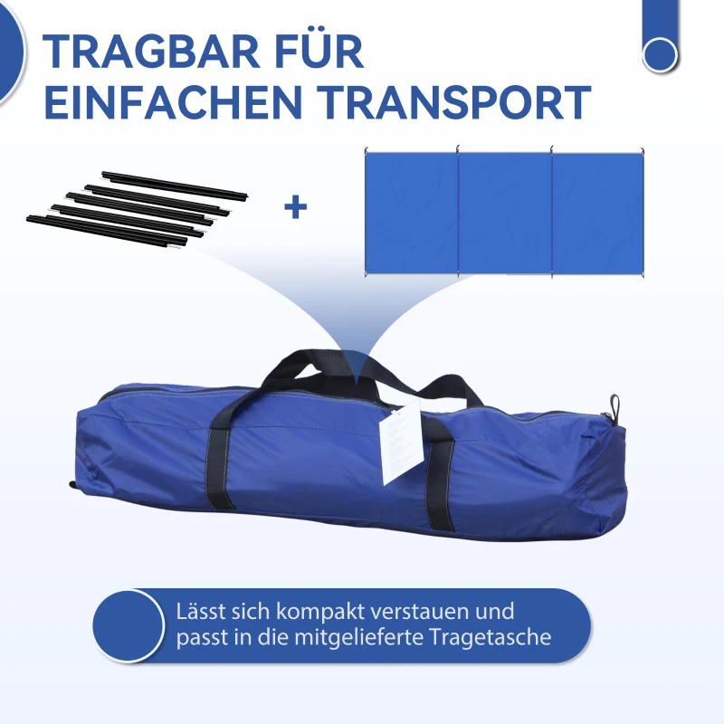 Outsunny Opvouwbaar Windscherm Camping Windscherm met Draagtas Stalen Stangen voor Camping Tuin Strand 450 x 150 cm Blauw
