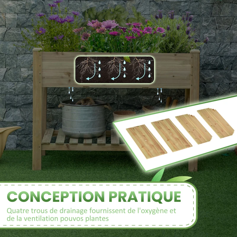 Outsunny Jardinière surélevée avec Étagère de Rangement en Bois, Carré Potager sur Pied surélevé, 113 x 56 x 84 cm, vert