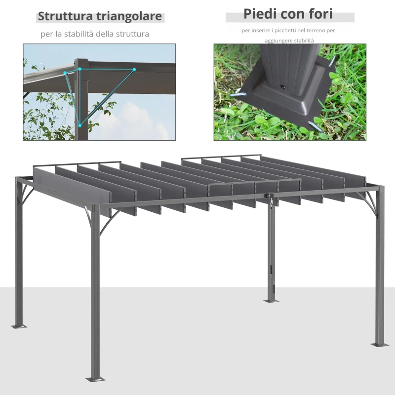 Outsunny Pergola 4 x 3 m Bioclimatica con Lamelle Orientabili, Design Contemporaneo, Anti-UV 50+, Alluminio, Grigio