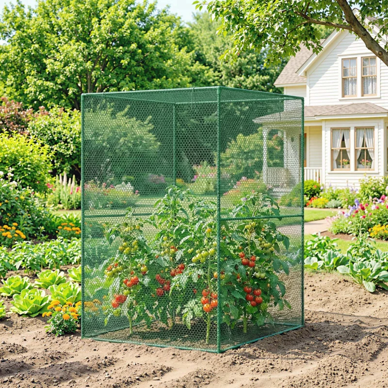 Outsunny Jaula de Cultivo para Plantas 120x120x180 cm con Puerta Enrollable y Marco de Acero para Jardín Terraza Color Verde