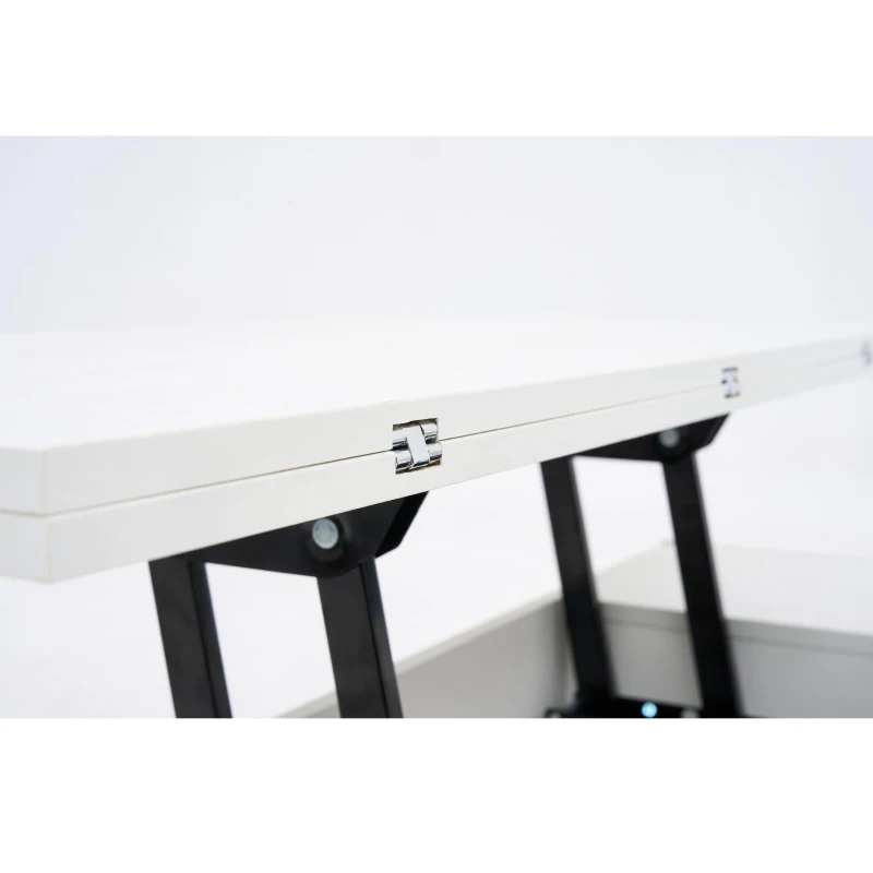 Tavolino multiuso con doppio meccanismo di sollevamento e spazio a scomparsa, 100x50x43 cm, Bianco