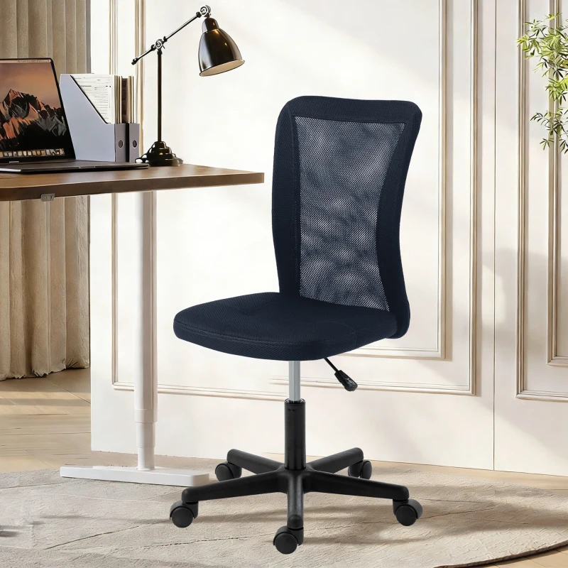 Vinsetto Computer Desk Chair, Mesh Office Chair with Adjustable Height and Swivel Wheels, Armless Study Chair, Dark Grey