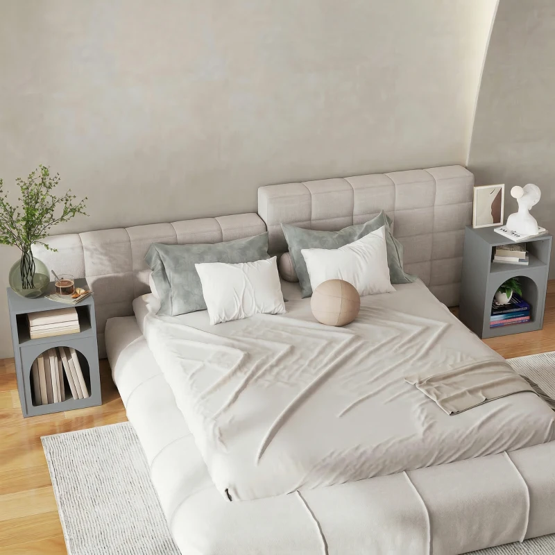 HOMCOM Lot de 2 tables de chevet, table de nuit avec compartiments ouverts, design arqué, 40 x 30 x 60 cm, gris