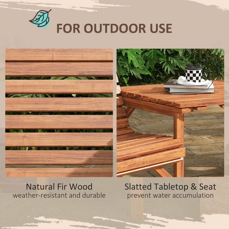 Outsunny Zestaw Bistro 3-częściowy z drewna, odporne na warunki atmosferyczne meble ogrodowe z lamelkowym designem, otworem na parasol, opalany