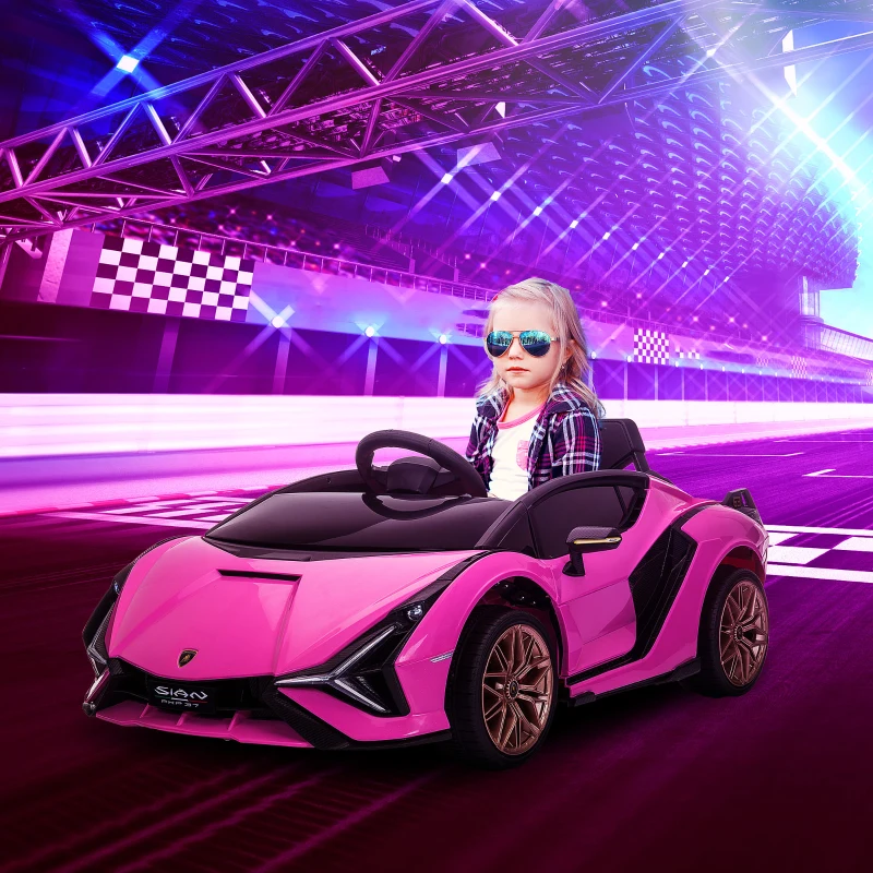 HOMCOM Macchina Elettrica per Bambini 3-5 Anni Lamborghini 12V con Telecomando e Velocità 3-8km/h, Rosa