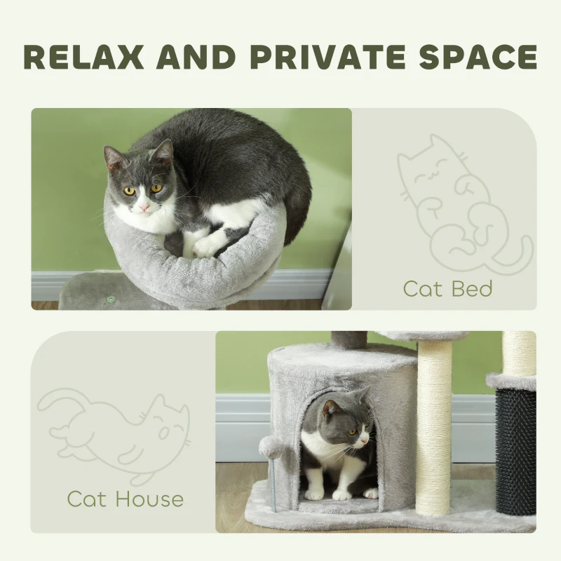 Drapak dla kota 87 cm z budką, do 5 kg, Jasnoszary