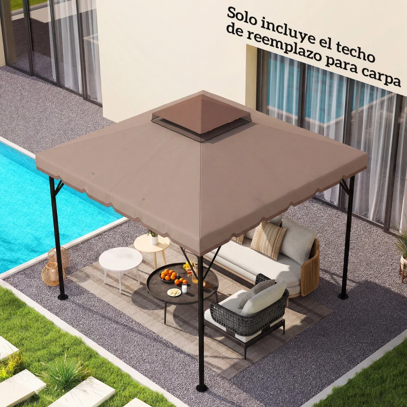 Outsunny Toldo de Recambio 3x3 m con Techo Doble Orificios de Drenaje y UPF 30+ Solo Toldo NO Incluye Marco Caqui