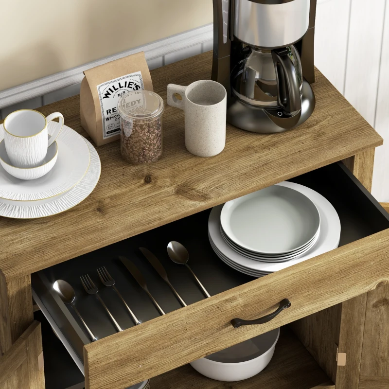 HOMCOM Aparador de Cocina Country con Armario de 2 Puertas y Cajón, 80x39.7x80cm, Color Madera