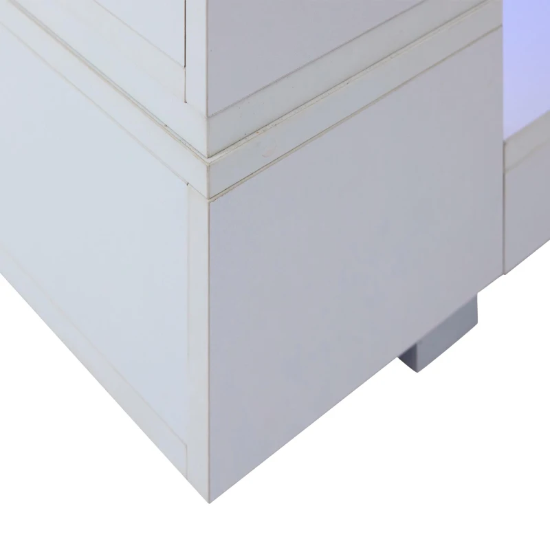 Tavolino da salotto a LED con controllo tramite app Bluetooth, piano in vetro e design cavo, 100x50x35 cm, Bianco