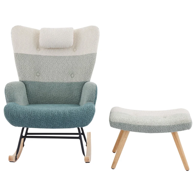 Fauteuil à bascule en bouclé au motif patchwork rayé coloré avec design ergonomique et dossier haut, Multicolore