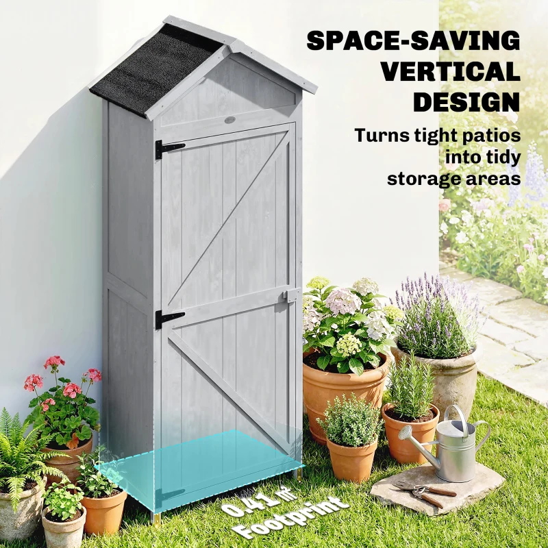 Outsunny Caseta de Madera, 77x52.5x178cm, Armario con Banco de Trabajo Plegable