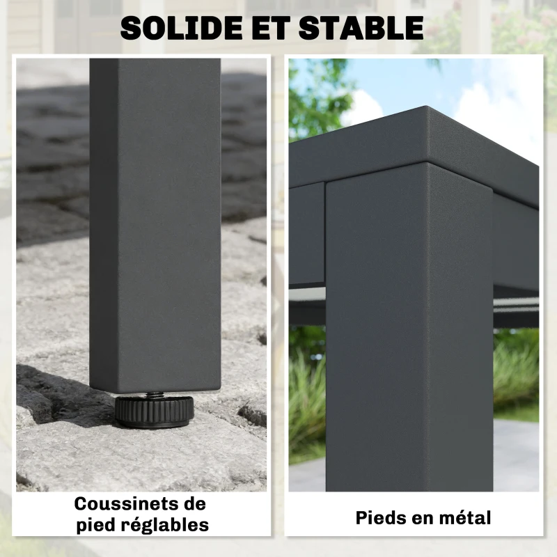 Outsunny Table de jardin pour 4 à 6 personnes, table à manger extérieure avec plateau à effet bois, 140 x 80 x 72 cm, gris foncé