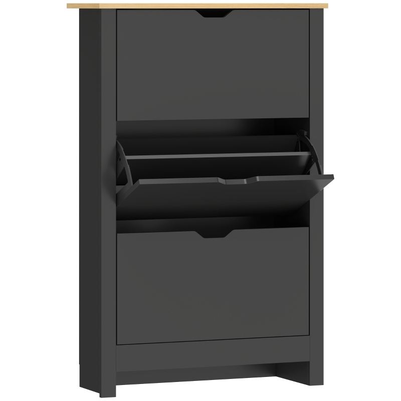 HOMCOM Armoire à Chaussures 3 Portes abattantes 2 Compartiments Panneaux Particules noir chêne