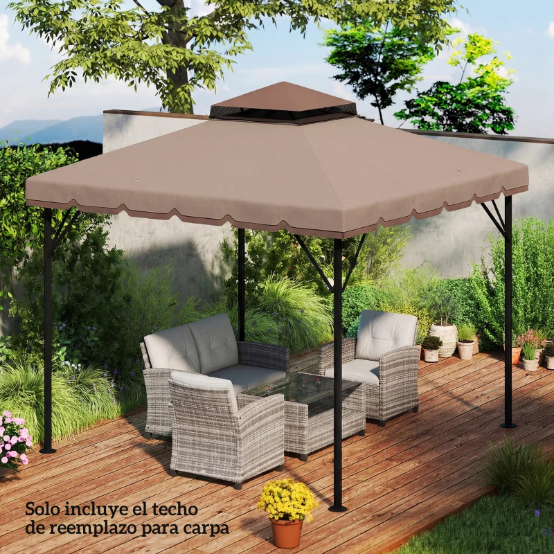Outsunny Toldo de Recambio 3x3 m con Techo Doble Orificios de Drenaje y UPF 30+ Solo Toldo NO Incluye Marco Caqui