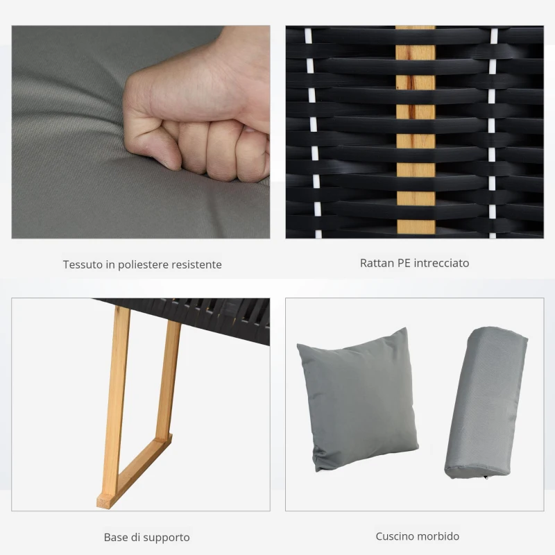 Outsunny Sedia da Spiaggia per 2 persone, con Cuscini, Resistente alle Intemperie, Grigio Chiaro