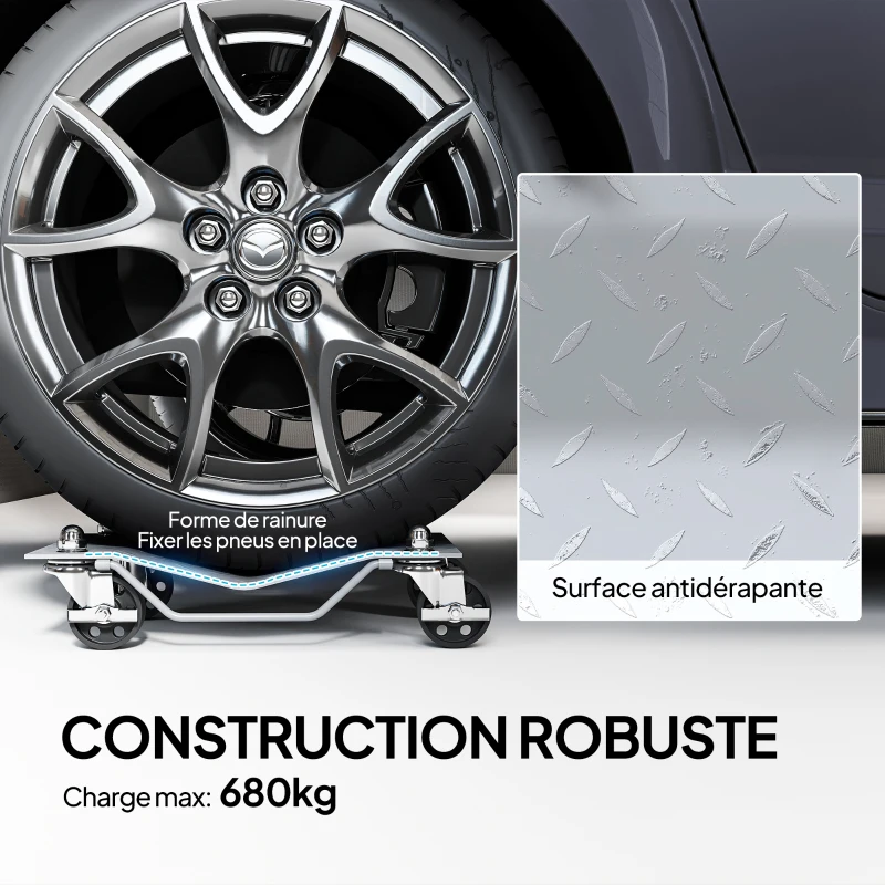 DURHAND Chariots de manutention de voiture lot de 2 chariots à roulettes pour déménagement de voiture 40,5 x 30 x 13,5 cm gris