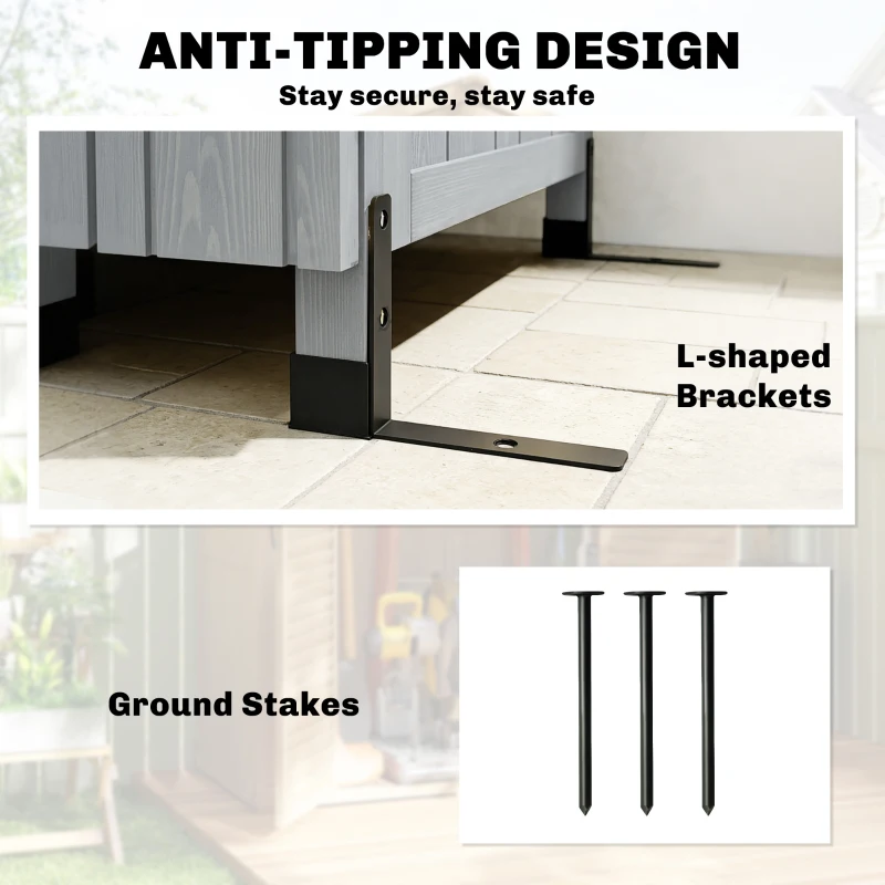 Outsunny Houten Tuinkast Extra Hoge Gereedschapskast met Verstelbare Planken, Magnetische Deur en Gegalvaniseerd Dak
