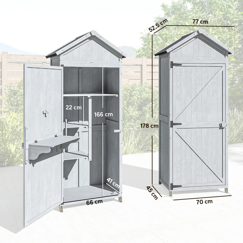 Outsunny Holzhäuschen, 77x52.5x178cm, Schrank mit klappbarer Arbeitsfläche
