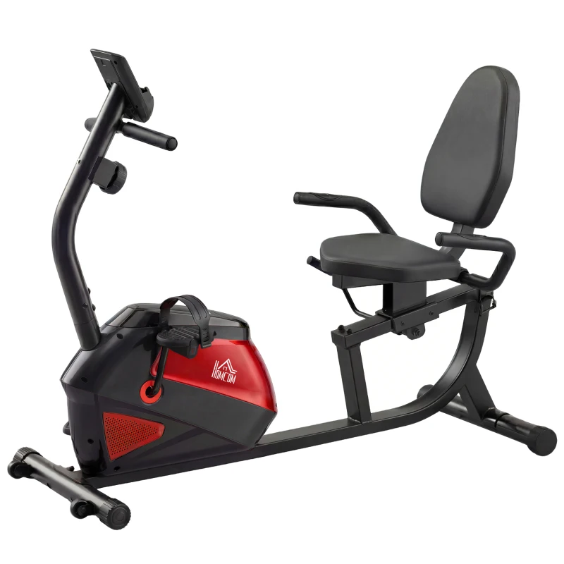 HOMCOM Bicicletă staționară reclinată cu 8 niveluri de rezistență, volant, șa reglabilă, ecran LCD și suport